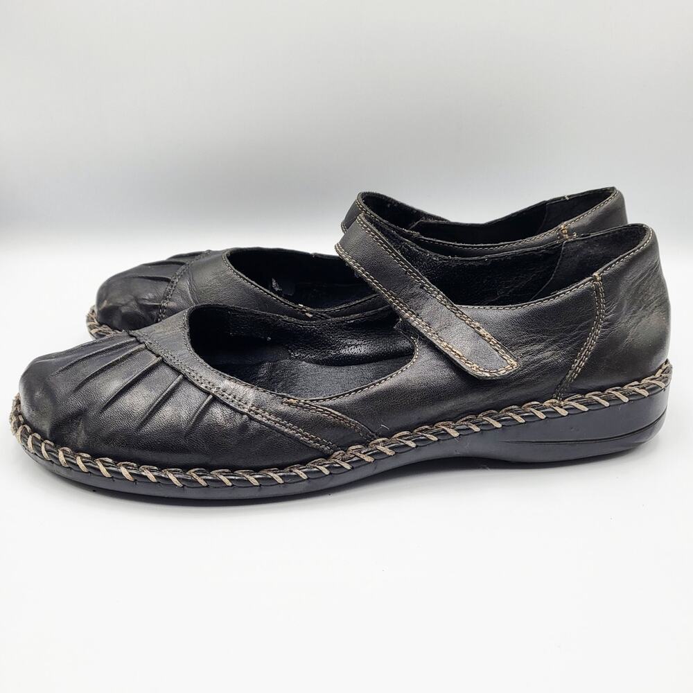 Rieker Mary Jane Black Leather Pleated Toe Vamp Braided Rubber Sole Trim Size 41 - Picture 4 of 12